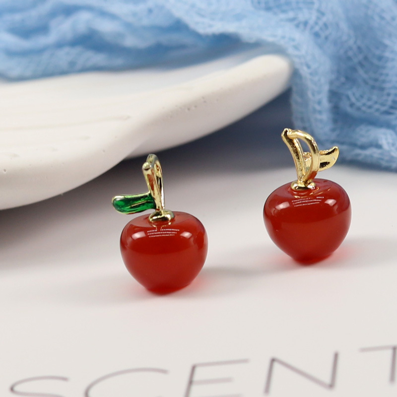 天然红玛瑙苹果吊坠挂件串珠挂坠耳坠手链diy小滴溜小巧可爱配件