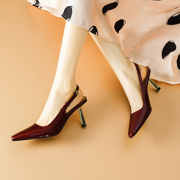 优雅气质高跟鞋新款鞋子方头细跟女鞋电镀跟包头金属宴会正装凉鞋