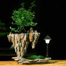 树脂花盆创意绿植文竹仿石头假山路灯苔藓室内小菩提造景盆跨境