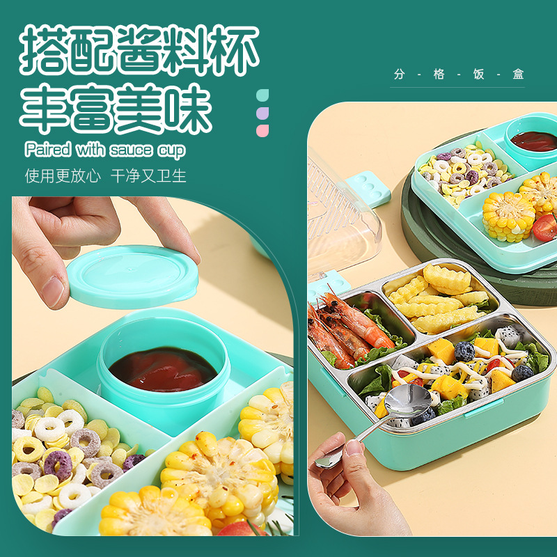 Children's Cartoon Lunch Box Student Plastic Lunch Box Sealed Multi-Partitioned Microwave Lunch Box Square Lunch Box