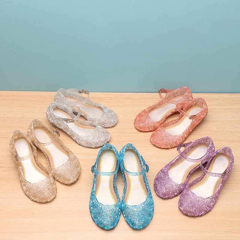 Girls' Sandals Summer Frozen Non-Slip Aisha Princess Shoes Fashion High Heel Sandals Cinderella Hole Sandals