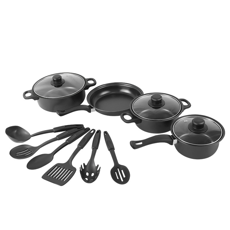 13-Piece Pot Set Seven-Piece Wok Flat Bottom Small Frying Pan Soup Pot Spatula Set Milk Pot