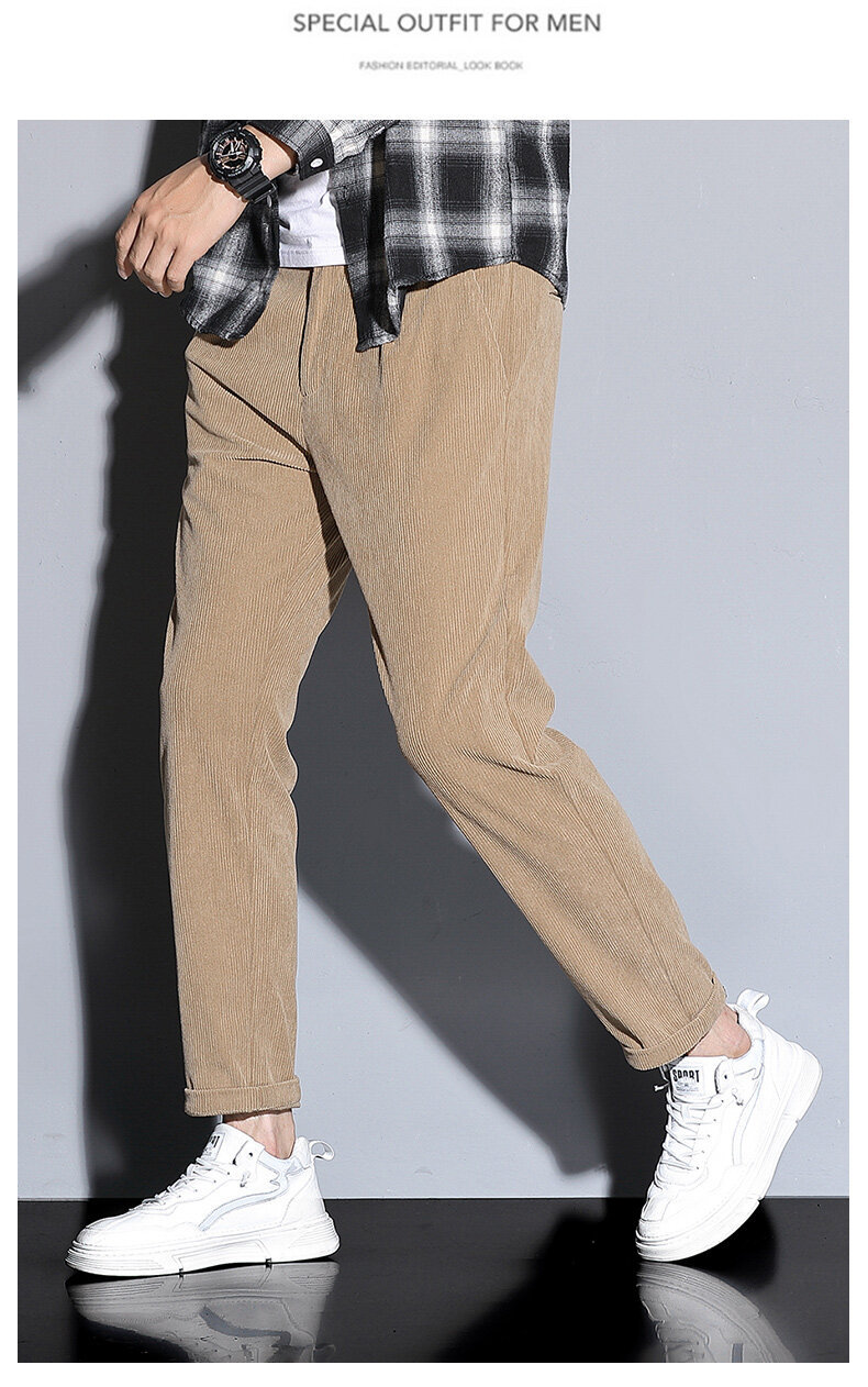 加厚秋冬休闲裤灯芯绒男裤修身裤休闲细条绒英伦潮流男士加厚卫裤