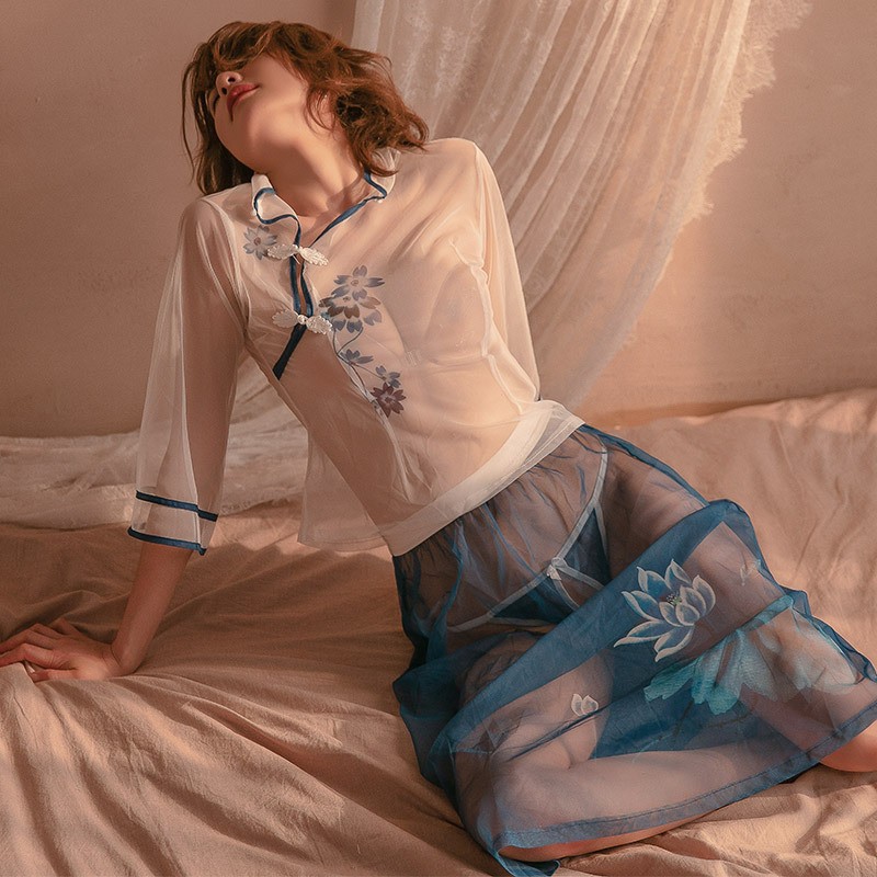 情趣内衣国风改良旗袍 性感套装睡裙激情透视2件套