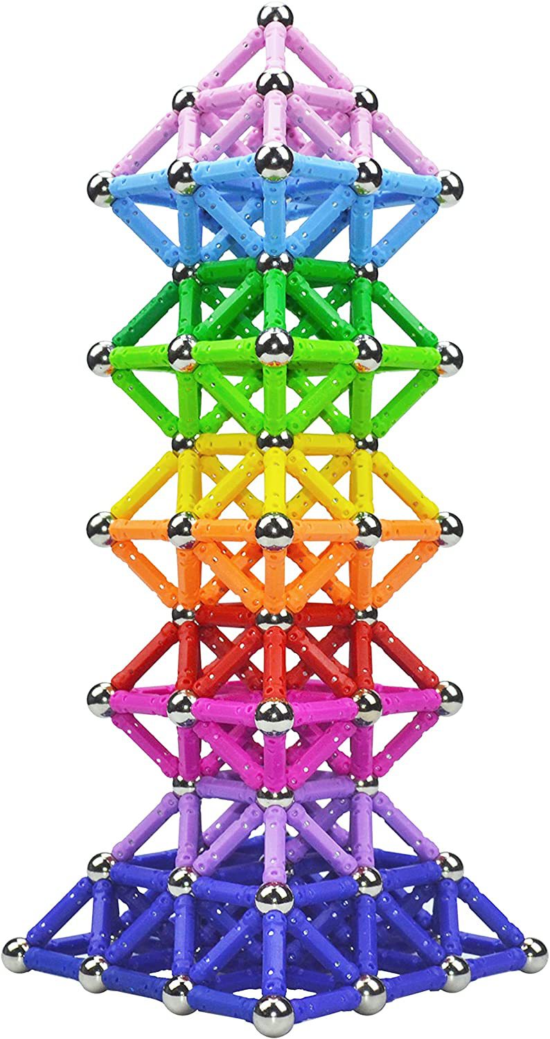 彩色塑料磁力棒巴克球儿童智力磁性积木拼搭创意磁铁玩具铁盒装