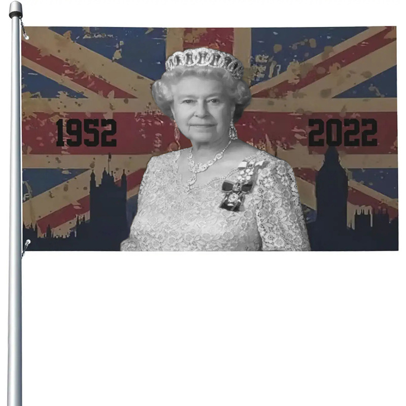 英国女王去世哀悼纪念旗 queen elizabeth ii旗帜90*150cm涤纶旗