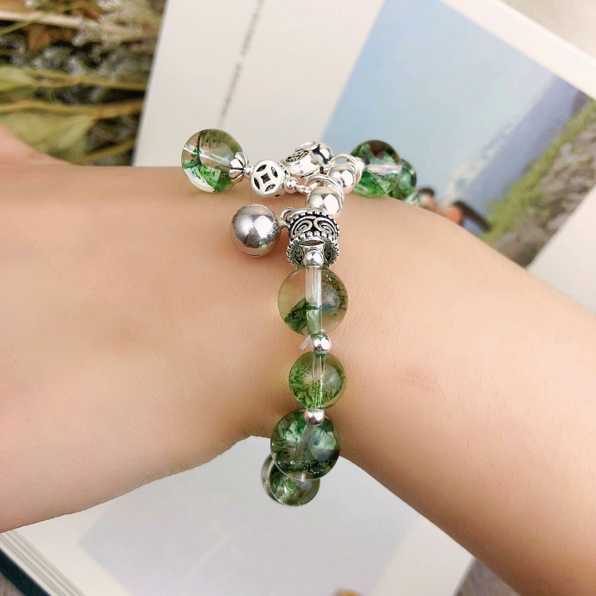 新款凤羽幽灵单圈手链女s925银大象吊坠个性气质显白手工diy手串