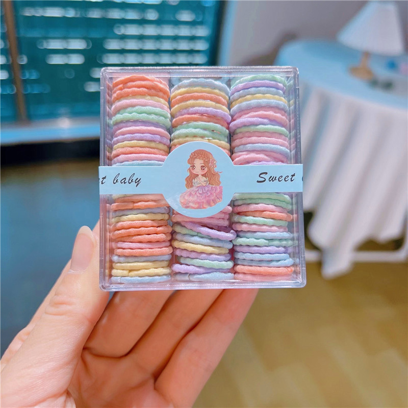 Girl's Square Boxed Hair Rope Hair Band Little Girl Rubber Band Baby Hair Tie Does Not Hurt Hair Thumb Chuchu Hair Band Color