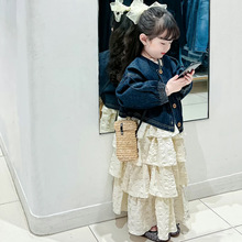 韩国童装2023秋季新款儿童洋气时髦吊带连衣裙公主裙蛋糕裙TM352