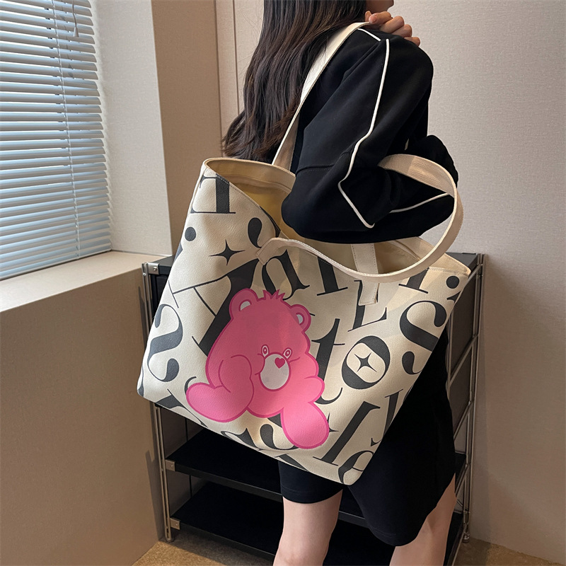 2023 New Canvas Bag Women's Large Capacity Totes Bear Letter Printing Shopping Bag Portable Shoulder Bag women bag