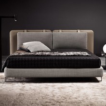 皮布床意式床北欧极简工业风轻奢现代简约主卧布艺双人床棉麻大床