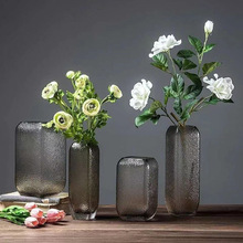 轻奢欧式咖色珍珠玻璃花瓶个性创意方形插花器摆件装饰品工艺品