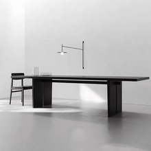 极简实木长条桌简约现代办公桌子黑色原木大板桌北欧会议桌工作台