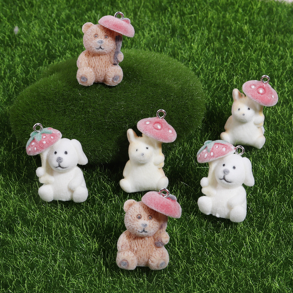 resin flocking three-dimensional cartoon cute bear puppy mobile phone ornaments diy decorative pendant materials accessories