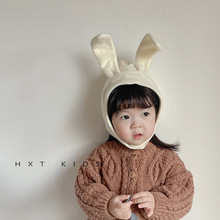 儿童帽子女孩男孩兔耳朵超萌可爱护耳帽秋冬宝宝户外保暖套头帽冬