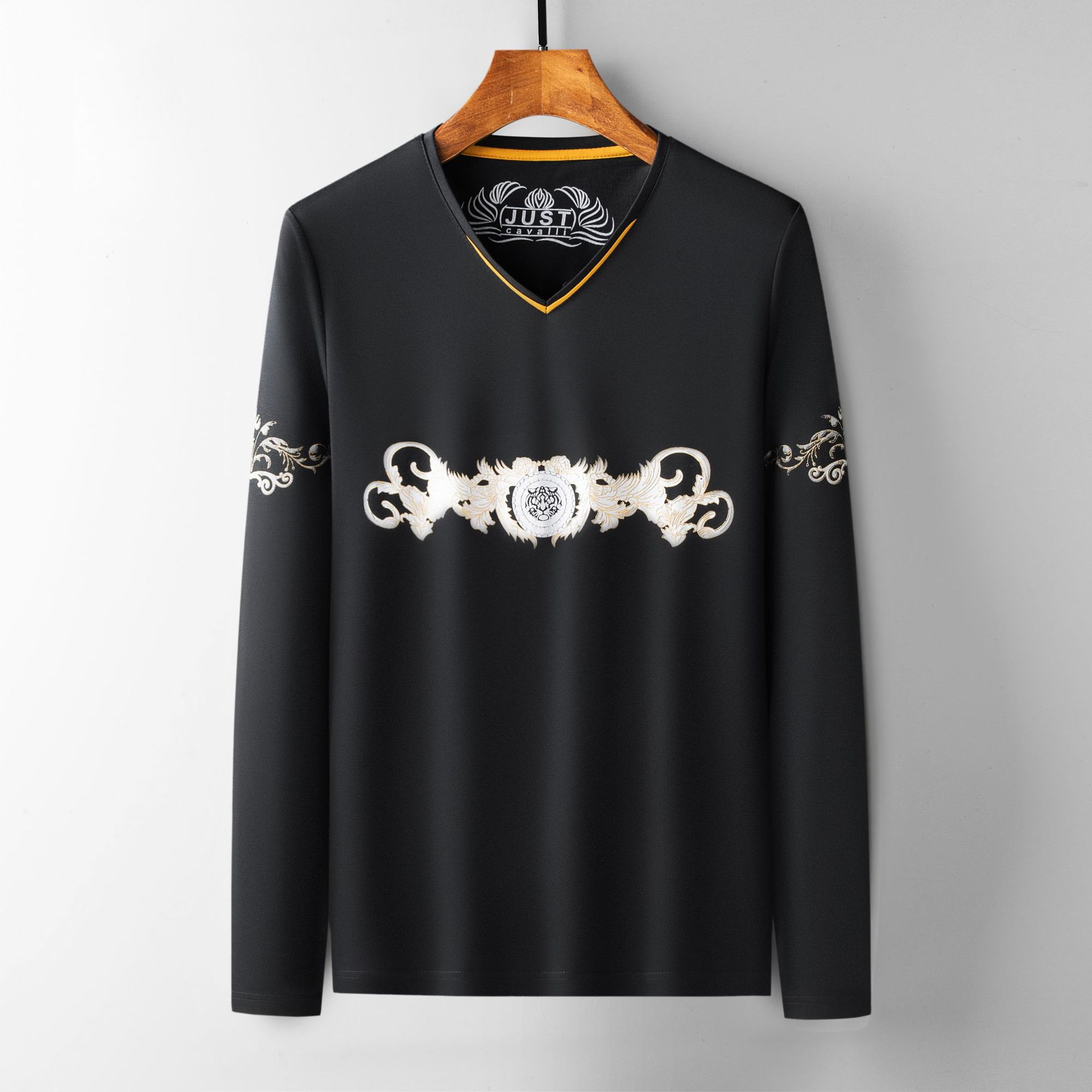 韩版新款图案青年修身长袖t恤打底衫潮流时尚套头秋衣男批发清仓