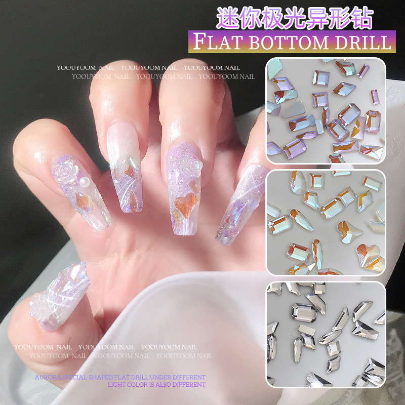 Internet Celebrity Nail Art Special-Shaped Bottoming Drill Warm Elf Small Glass Aurora Diamond Decorations Mini Mixed Nail Jewelry Wholesale