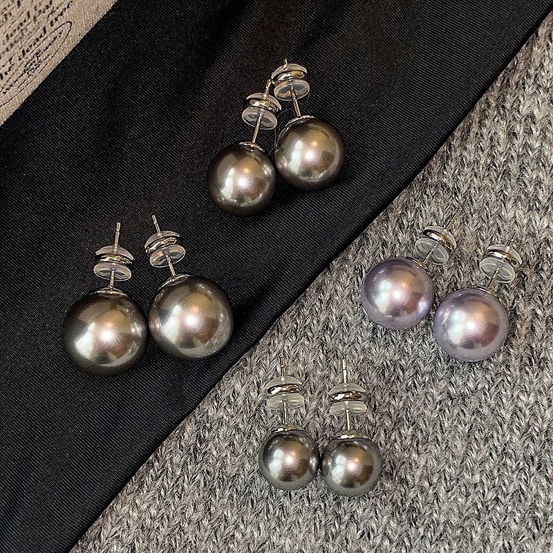 tahidi black pearl stud earrings women‘s high-grade earrings earrings 925 silver needle s home aurora really many hemp silver gray