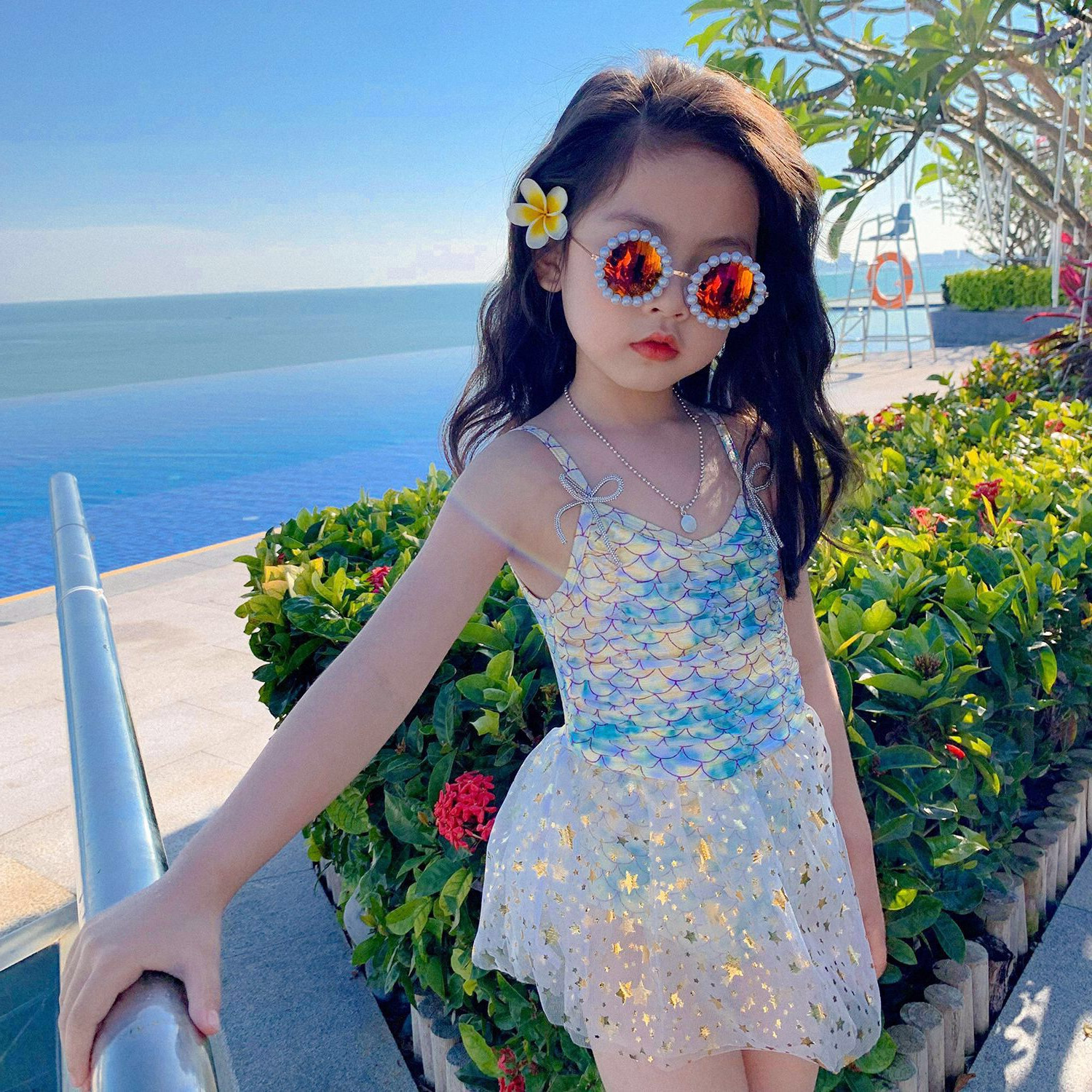 六一儿童泳衣宝宝公主小童可爱女童亮片裙式连体可爱泳装女童游泳网红