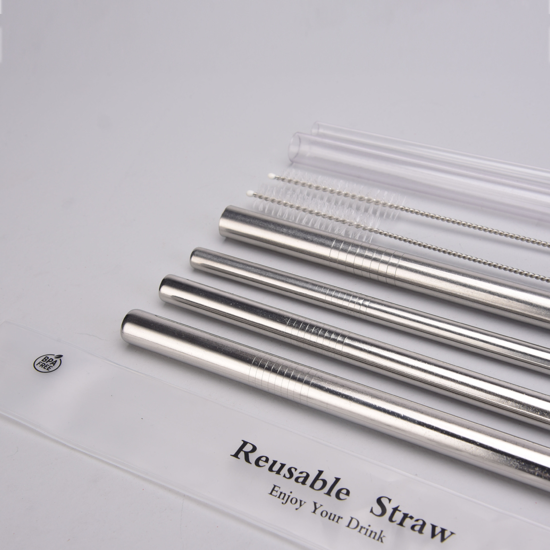 Tritan Straw Lengthened 304 Stainless Steel Metal Straw Suit Milk Tea Drink Reuse Water Cup Straw