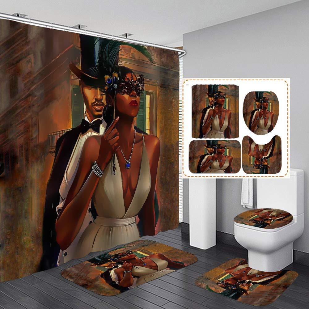 Movie Poster Waterproof Shower Curtain Four-Piece Set Retro Mask U-Shaped Bathroom Toilet Mat Digital Printing Bathroom Curtain