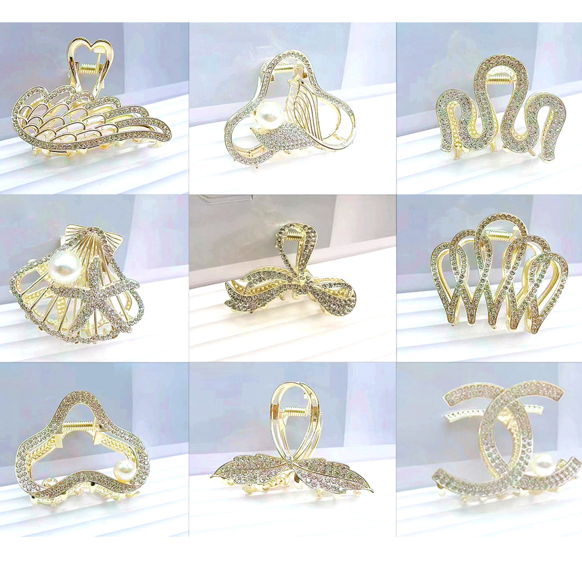 新款几何发饰抓夹镶钻满钻简约时尚金属抓夹发饰发夹