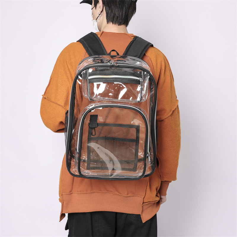 Cross-Border Transparent Backpack Men's Summer Large Capacity PVC Plastic Jelly Swimming Trip Backpack Waterproof Schoolbag Fashion