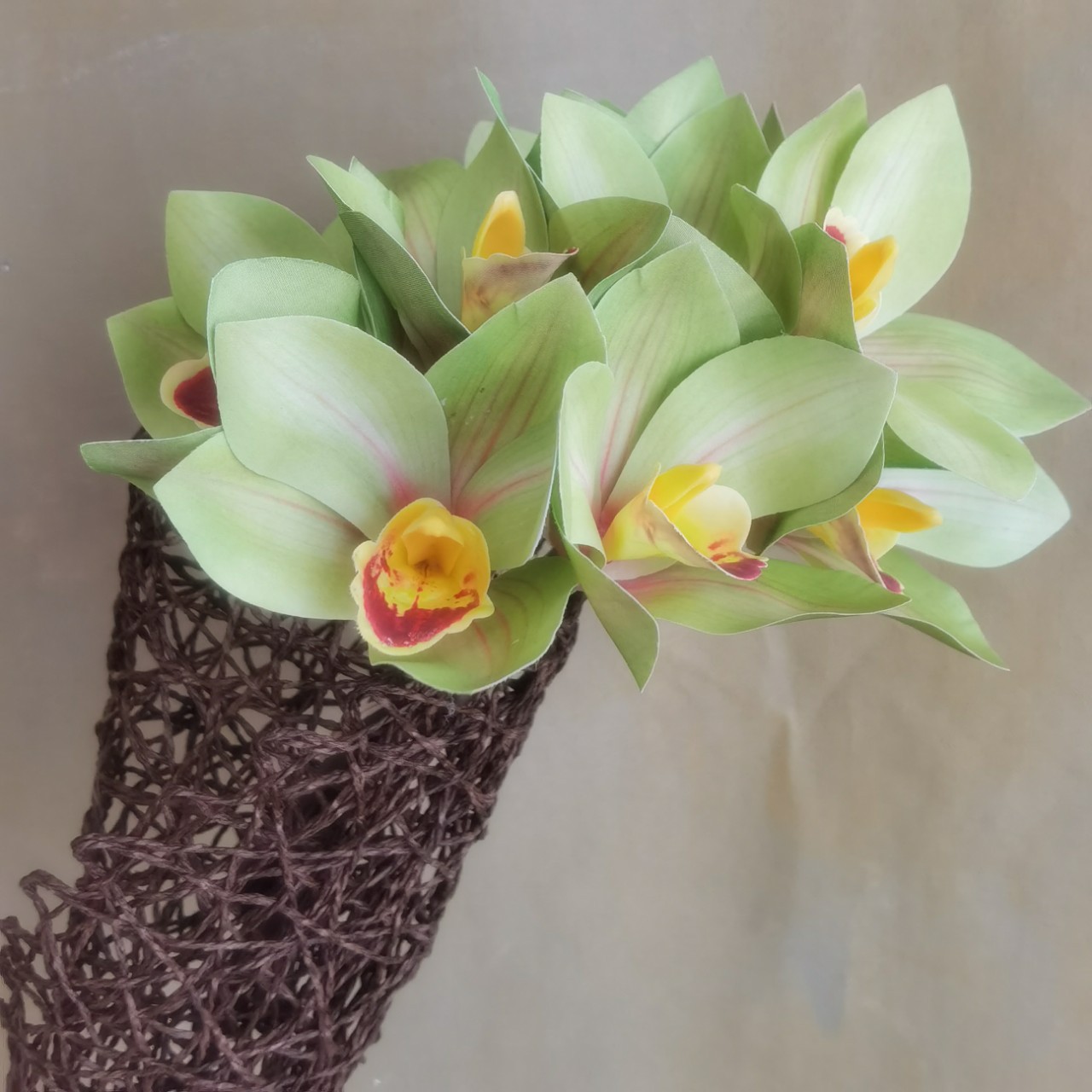 手感4枝蕙兰扎束兰花 现代家居样板间插花装饰婚庆拍照道具仿真花