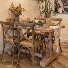 聀T美式乡村实木餐桌复古做旧长桌民宿田园风罗马柱桌子法式餐厅