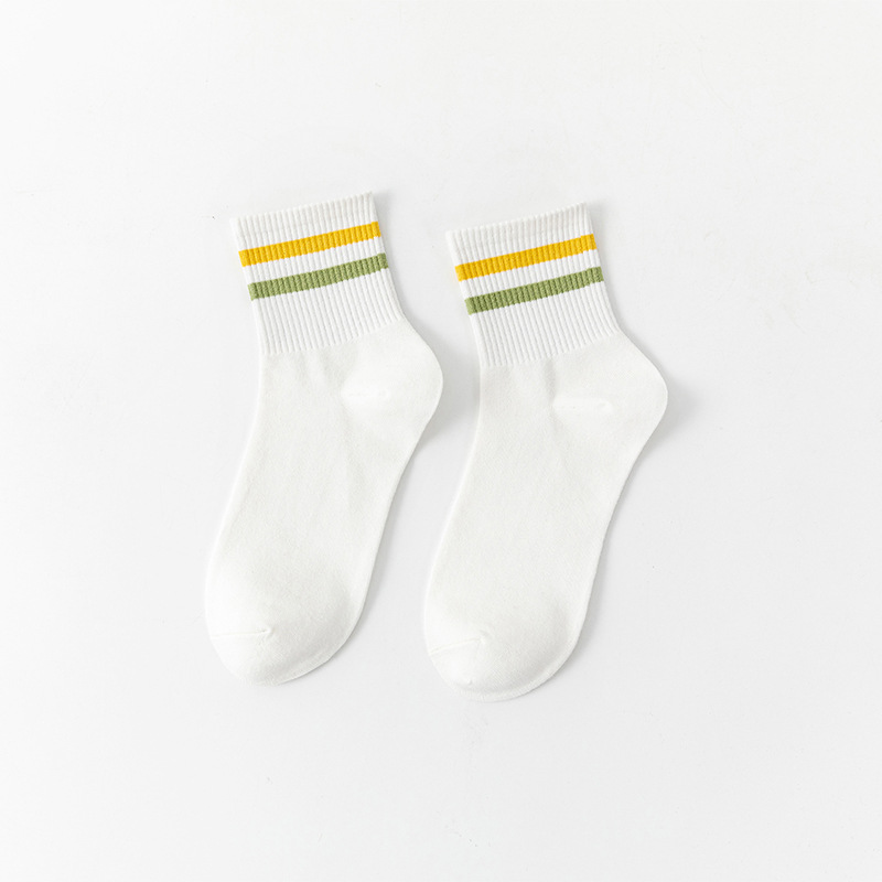 White Socks for Women Summer Two-Bar Striped Mid-Calf Length Ins Trendy Japanese College Style Student Socks All-Matching Four Seasons Socks