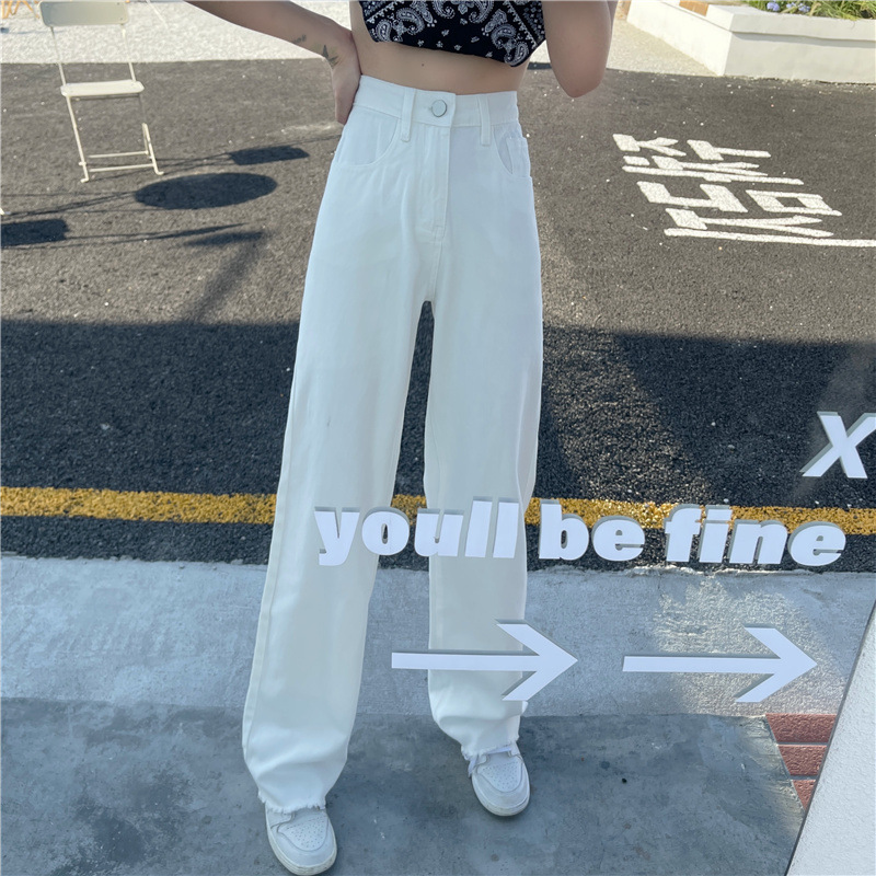   Pink High Waist Jeans for Women Spring and Summer New Korean Style oose Slimming and Straight Casual Sweet and Spicy Wide-eg Pants Fashion