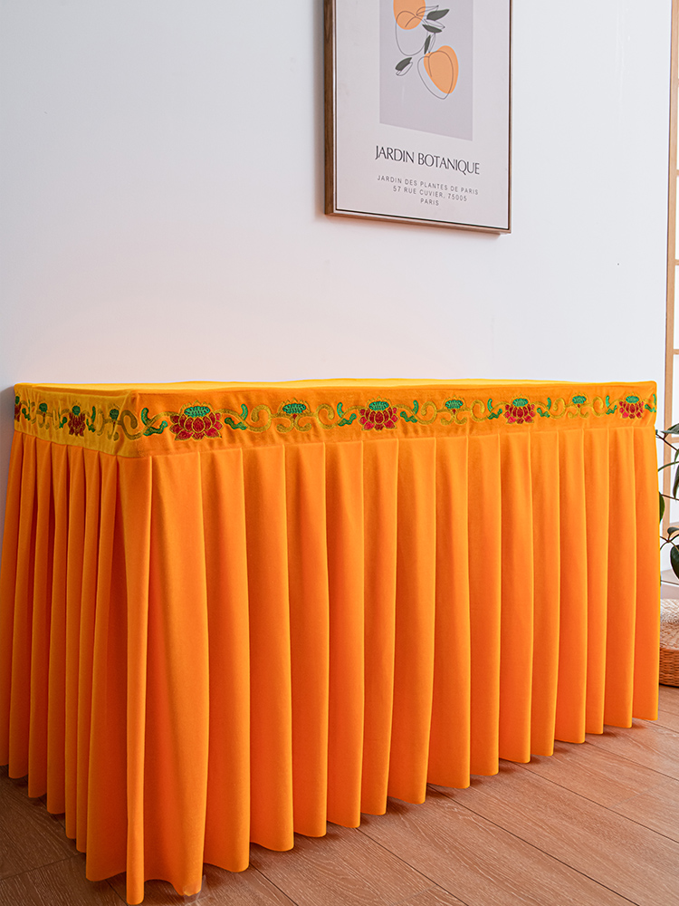 i6cv寺庙供桌刺绣莲花桌布供佛桌布丝绒桌裙套桌围布八仙桌桌围布