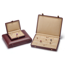原创酒红色真皮小羊皮进口超纤首饰收纳盒欧式珠宝戒指项链盒奢华