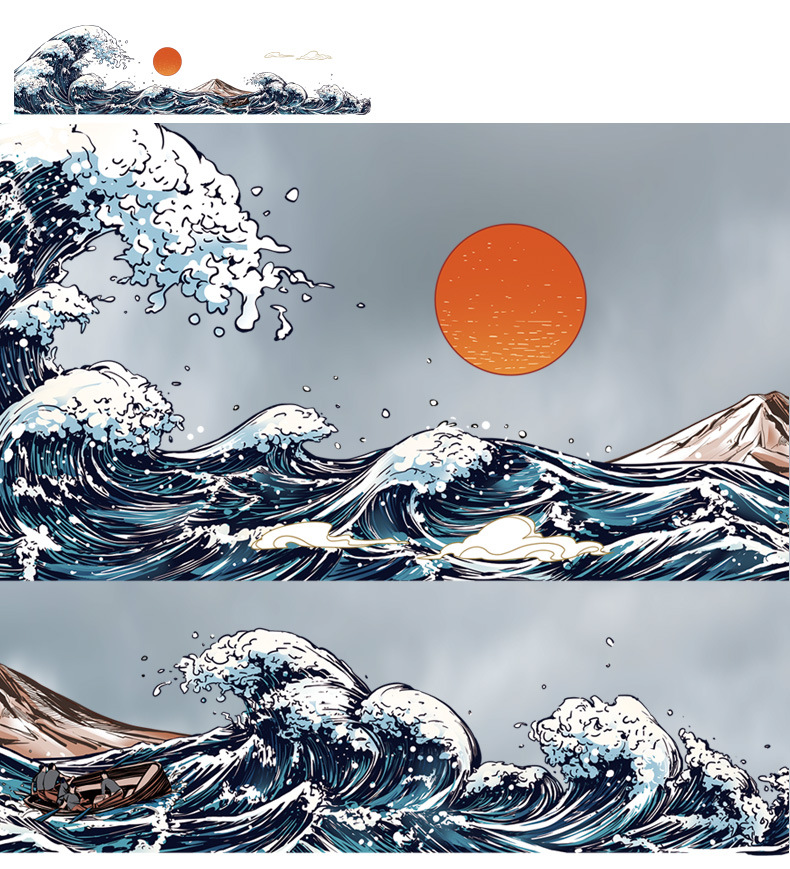 日系浮世绘海浪车贴jdm改装和风车身划痕装饰贴电动车浪花侧窗贴