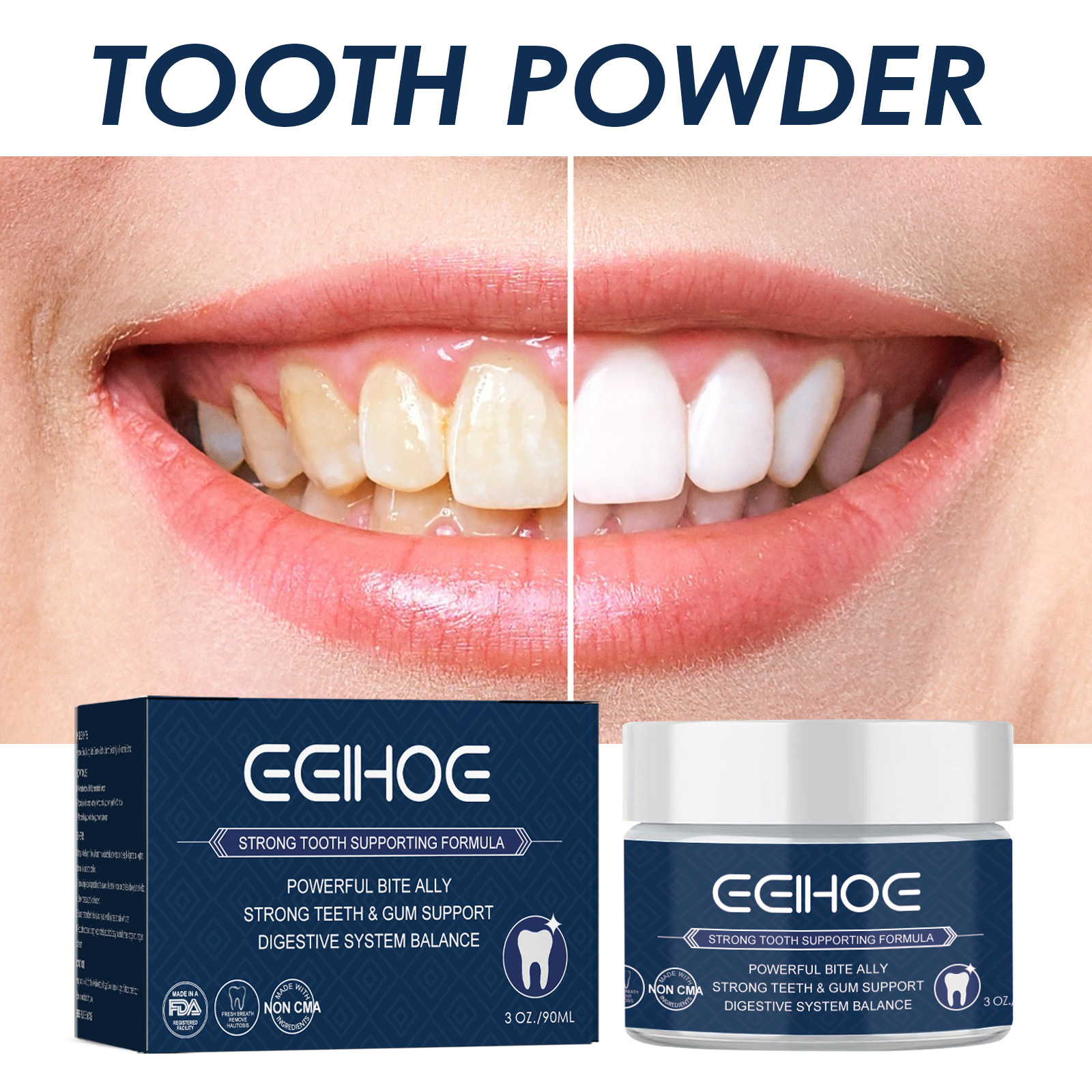 Eelhoe Teeth Whitening Powder Stain Removing Whitening Teeth Fresh Breath Cleaning Oral Care Toothpowder