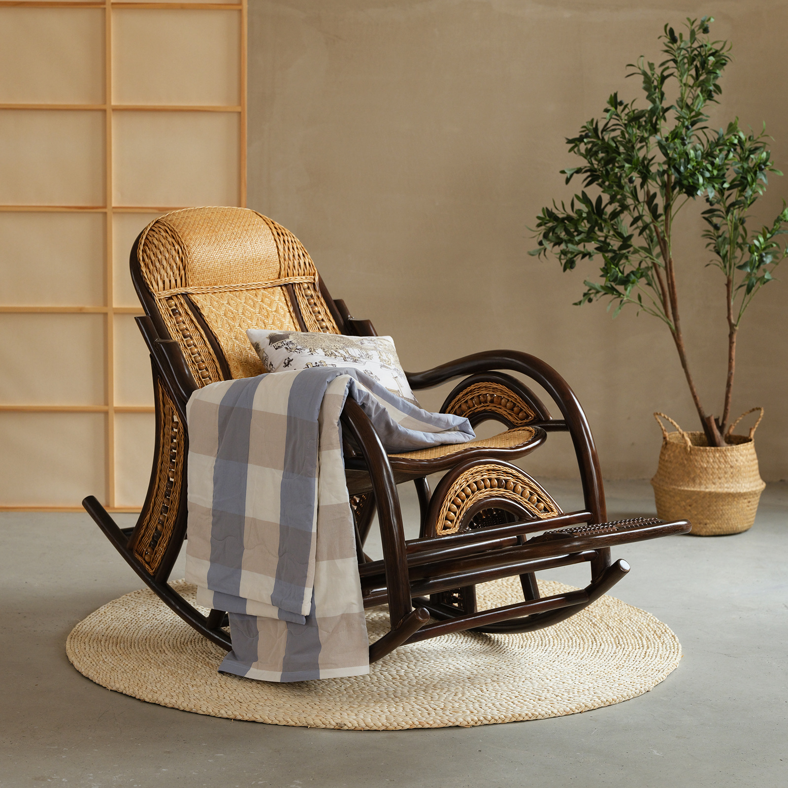 99ch藤椅摇摇椅懒人可躺睡阳台休闲天然真藤躺椅家用椅老人藤编逍