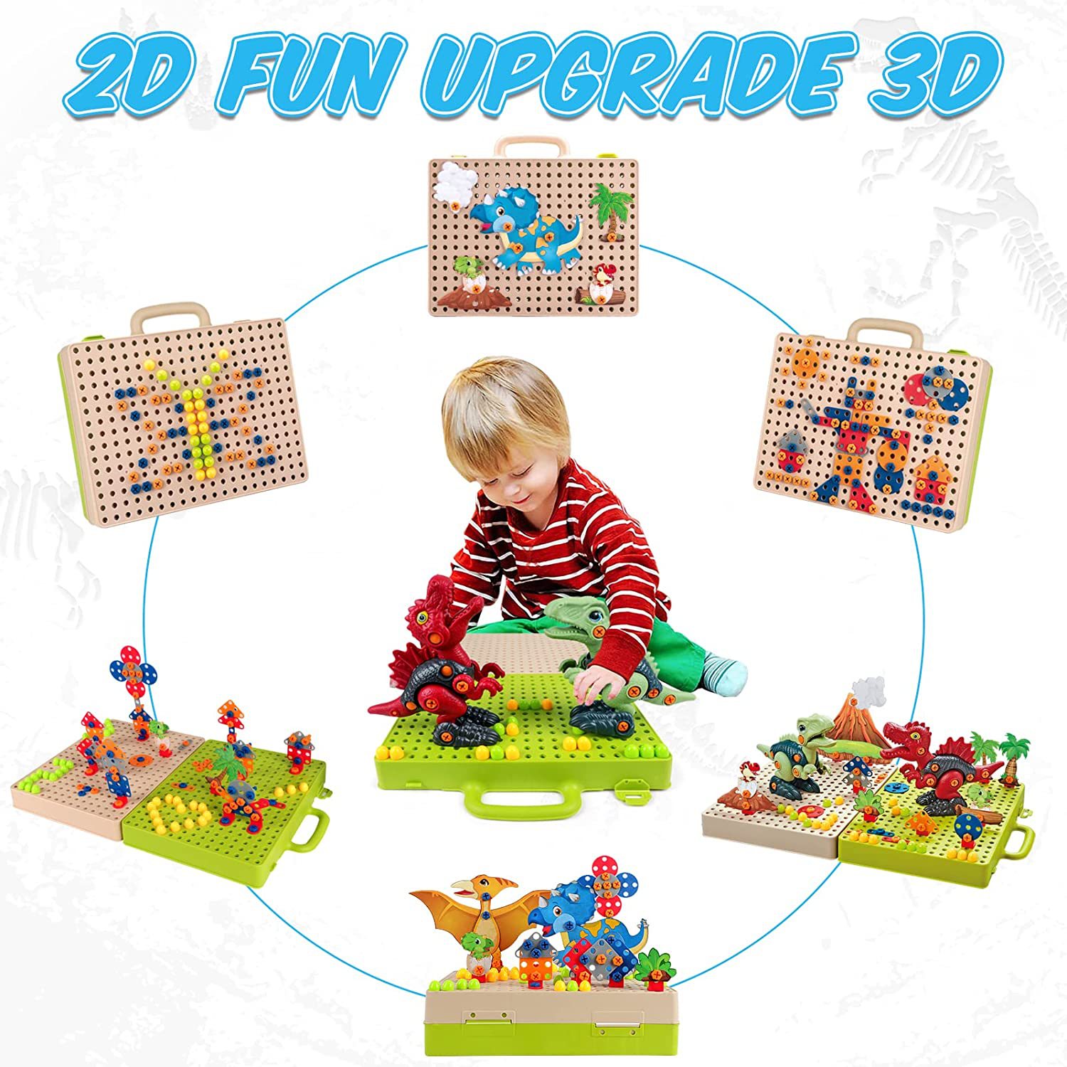 Cross-Border 3D Disassembly Dinosaur Screw Puzzle Box DIY Electric Drill Twist Assembly Combination Building Block Toolbox Children's Toys