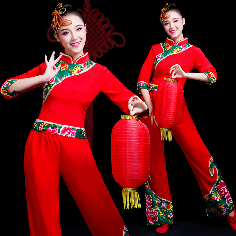 秧歌服演出服2024新款扇子舞蹈服装成人红色中国风灯笼舞服套装女