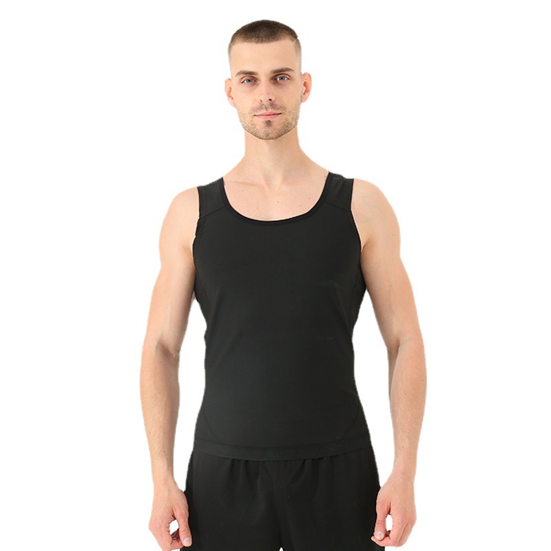 Cross-Border in Stock Professional Yoga Fitness Sports Storm Tank-Top Compact Stretch Belly Compression Shaping Men's Vest