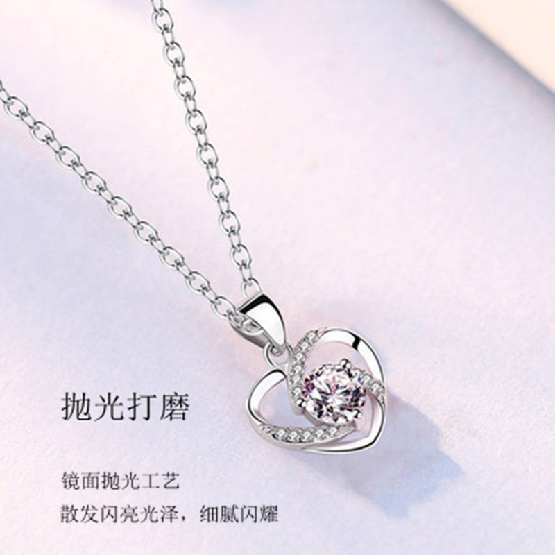 Cross-Border E-Commerce Foreign Trade Amazon Hot Ornament Heart-Shaped Sterling Silver Necklace Earrings Combination Set Female Hot Sale Products