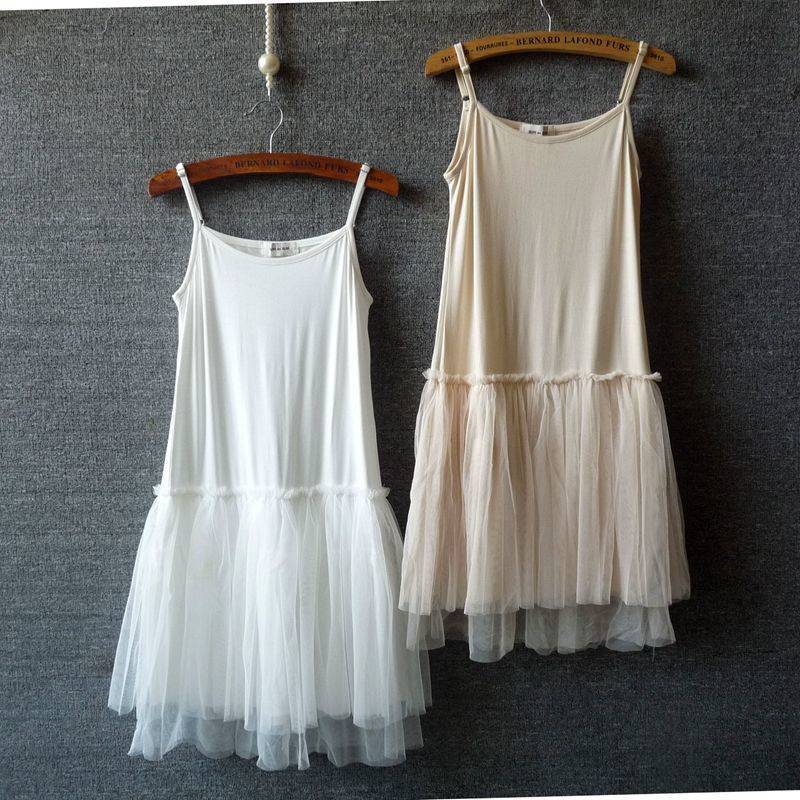 短款公主莫代尔吊带打底裙蕾丝网纱蓬蓬纱裙背心裙衬裙纱裙
