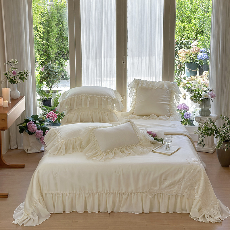 5月新款80支浪漫花边刺绣天丝夏被四件套-水晶之恋200x230cm单夏