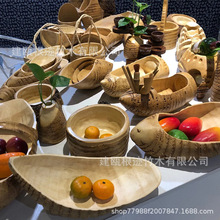 竹根水果盘造型托盘根雕竹木工艺品创意盘子日式风竹编围煮茶托盘