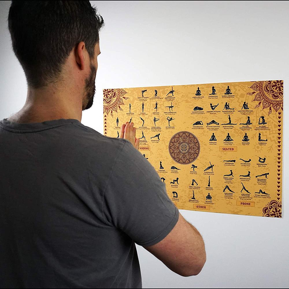 亚马逊瑜伽海报 asanas瑜伽体式英文梵文健身房客厅挂画复古风