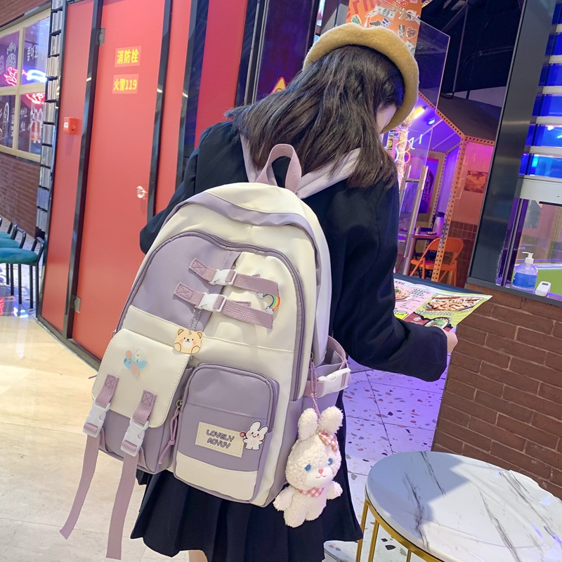 2023 New Trend Casual Contrast Color Backpack Wholesale Japanese Middle School Student Schoolbag Korean Style Partysu Backpack