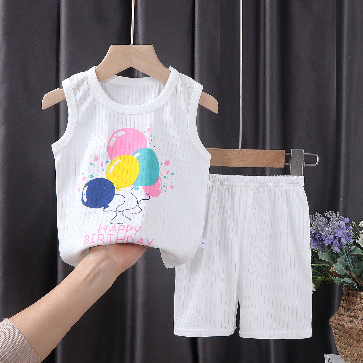 男童无袖短裤休闲运动服女童空调服萌芽童装宝宝婴儿纯棉夏季套装