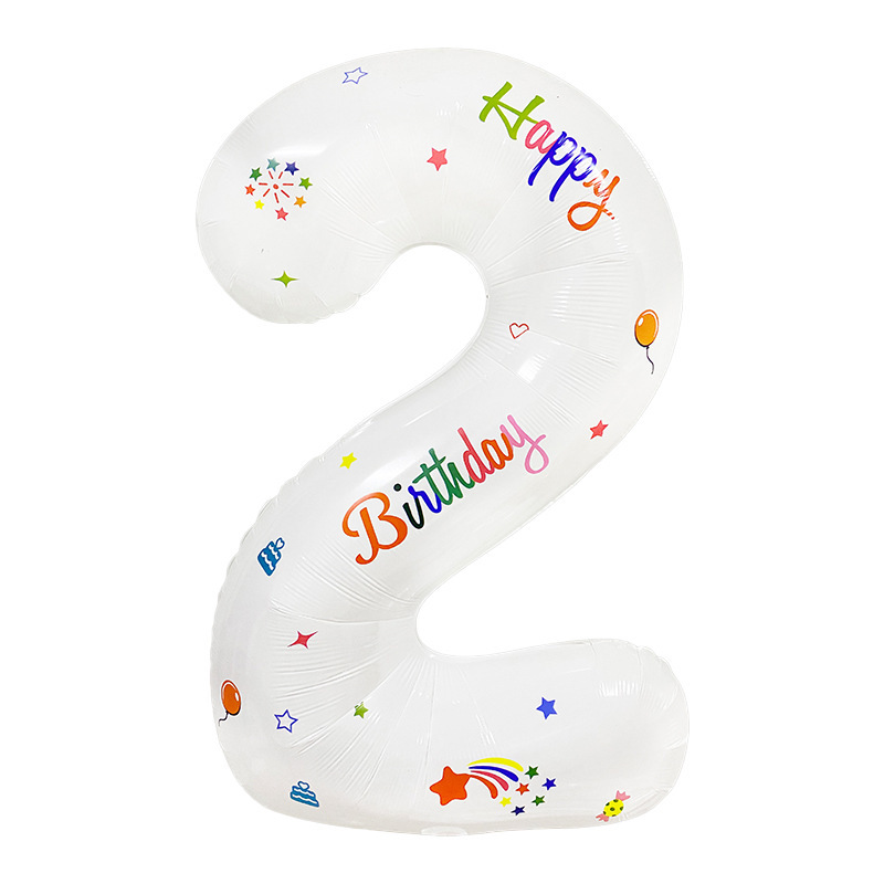 New Cross-Border 32-Inch Printed American Version White Digit Balloon Birthday Party Background Decorations Arrangement Aluminum Film Balloon