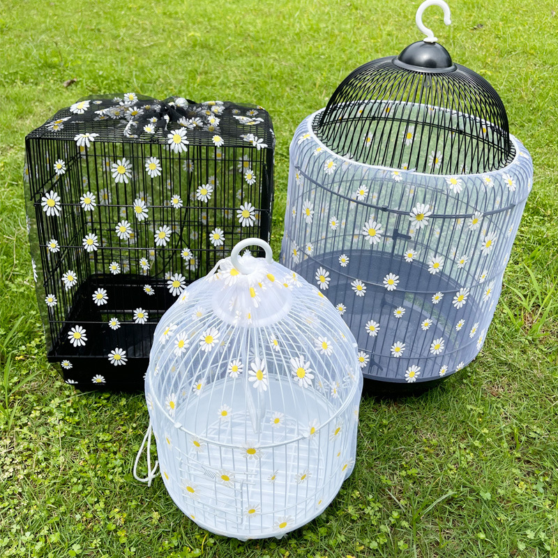 鸟笼网纱罩抽绳款印花防溅网防尘网罩防飞毛防蚊虫鸟笼罩工厂批发