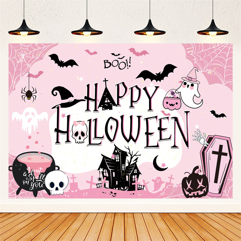 Halloween Banner Background Fabric Festival Party Decorations Pumpkin Clown Bat Banner Horror Bloodhanded Background Fabric