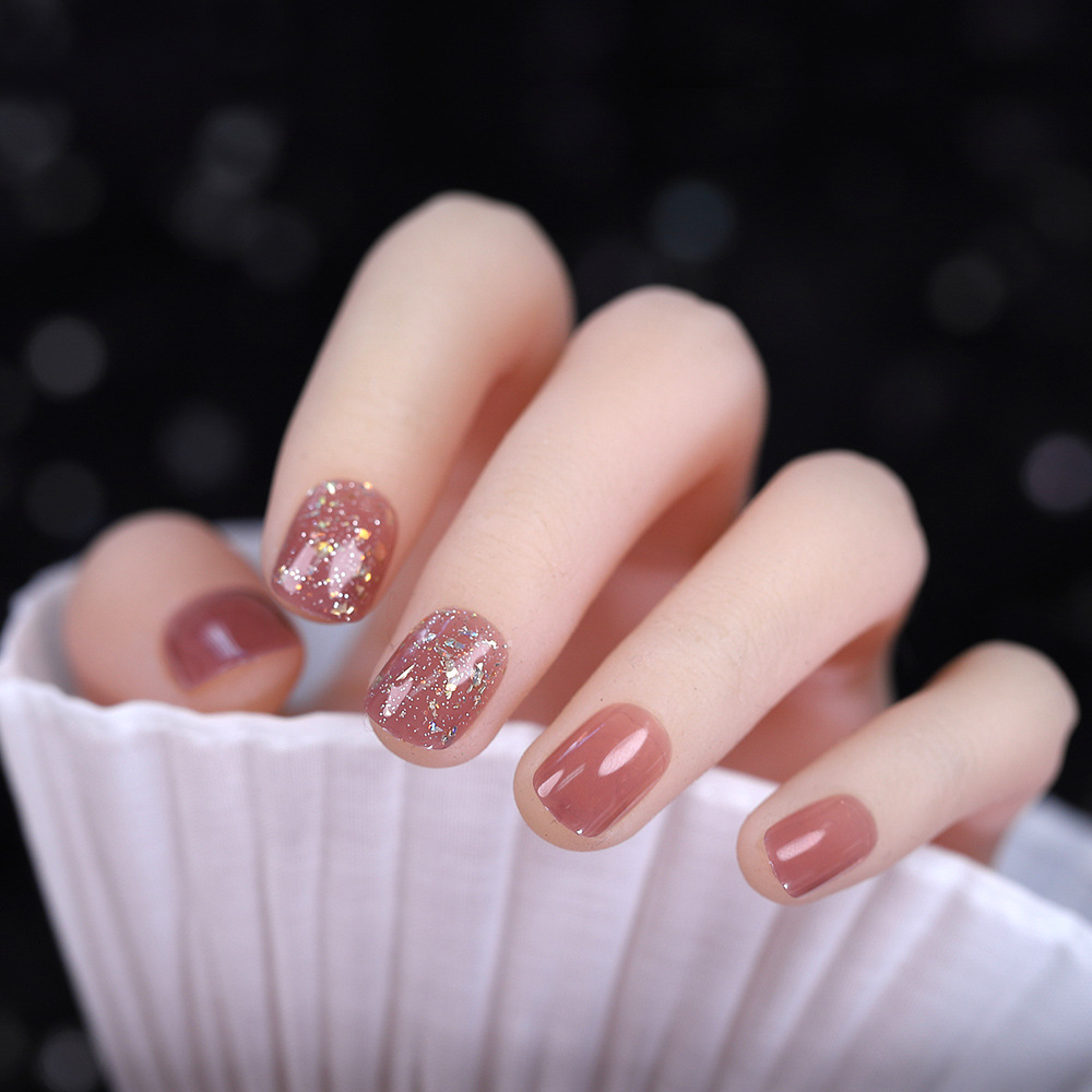 可摘取穿戴美甲成品手工光疗美甲成品半透星空亮片闪粉假指甲贴片